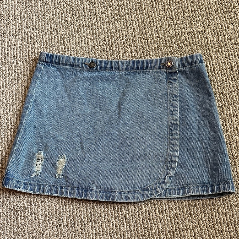 Eesome Blue Denim Wrap Mini Skirt